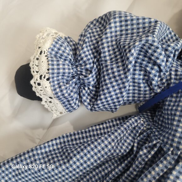 Vintage Girl Sheep Rag Doll Blue Plaid Dress With White Bloomers Handmade - Picture 3 of 10